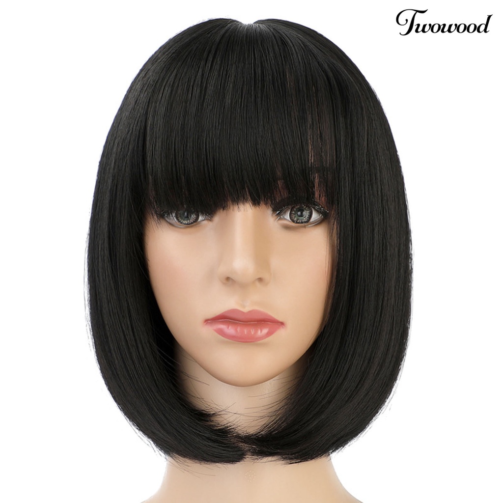 Twowood Head Wig Mudah Dibongkar Pasang Bergaya Berbulu Trendi Full-cover Kosmetik Aksesori Suhu Tinggi Sutra Panjang Bahu Wig Rambut Pendek Untuk Lady