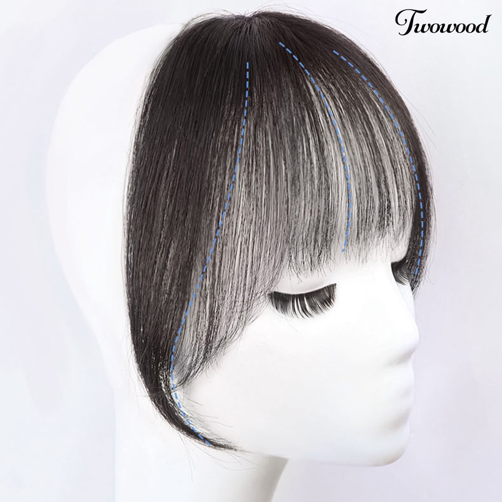 Twowood Poni Palsu Realistis Mulus Alami Berbulu Ringan Alat Makeup Ultralight Perempuan Tenun Tangan Poni Wig Untuk Gadis