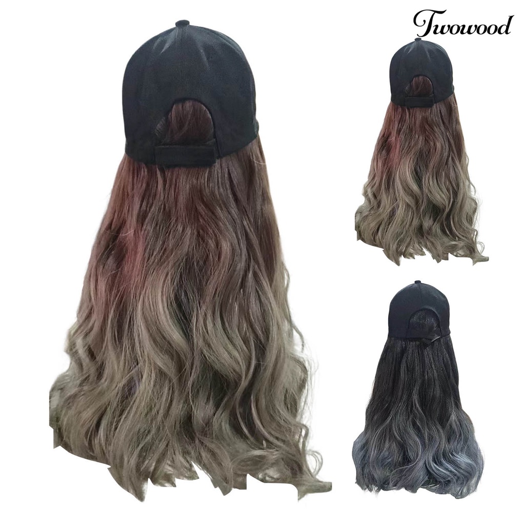 Twowood Wig Topi Ada Perm Berbulu Adjustable Elastis Band Non-Simpul Rambut-styling Bernapas Alami Gradiasi Warna Topi Baseball Wig Wanita Digunakan