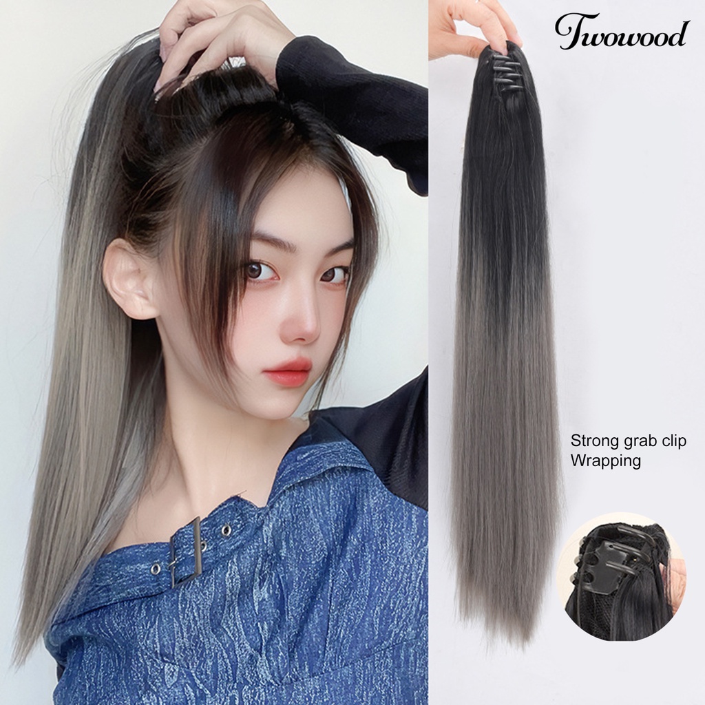 Twowood Palsu Ponytail Halus Berbulu Non-Simpul Rapat Tetap Styling Rambut Lembut Panjang Lurus Gradien Berwarna Cakar Klip Wig Wanita Digunakan