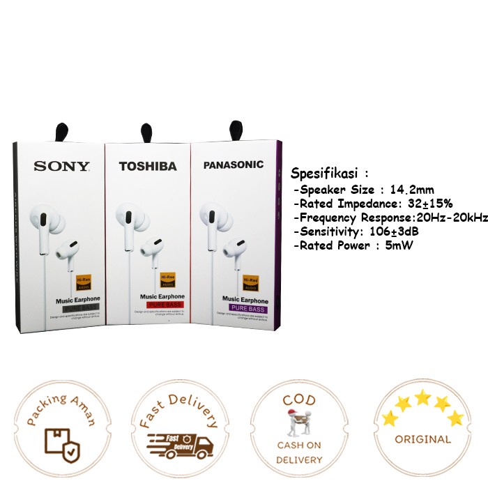 Handsfree Headset Pure Bass Music Earphone Hi-Res Audio