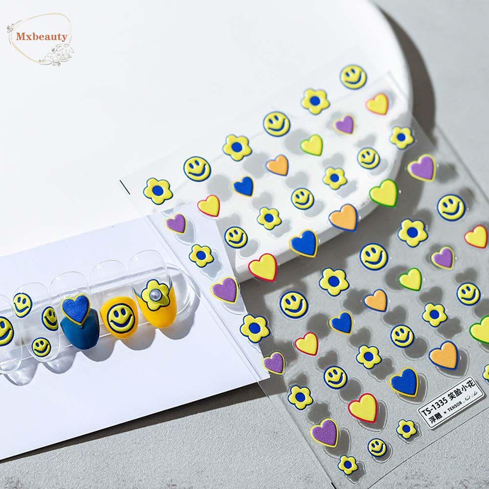 Mxbeauty Stiker Kuku Kartun Anjing Relief Smiley Love Hati Bulan Nail Art Dekorasi