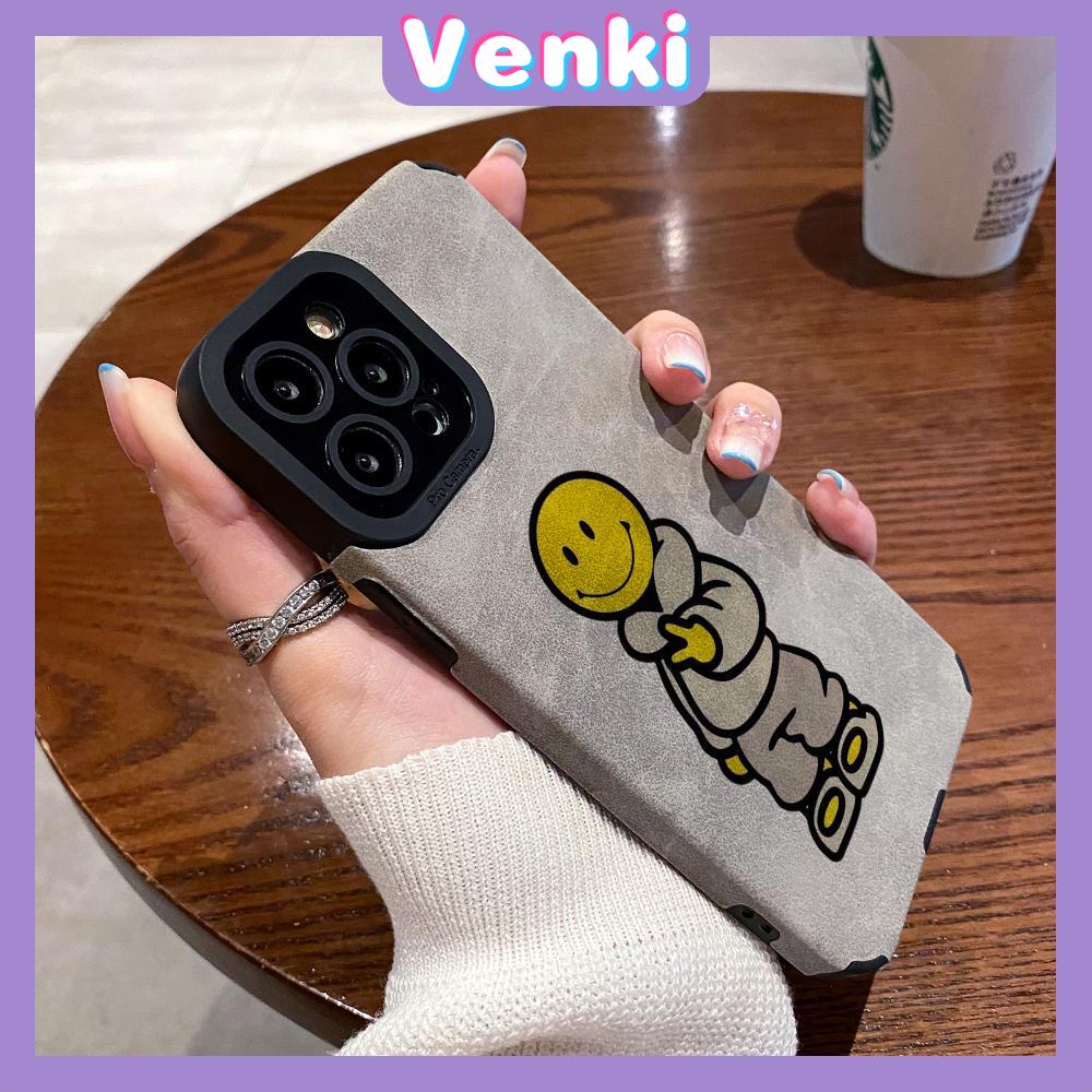 VENKI - Untuk iPhone 11 Case Leather Pupil Suede Case Soft Shockproof Cover Camera Simple Cute Superman Smile Kompatibel dengan iPhone 14 13 Pro max 12 Pro max xr xs 7Plus 8Plus