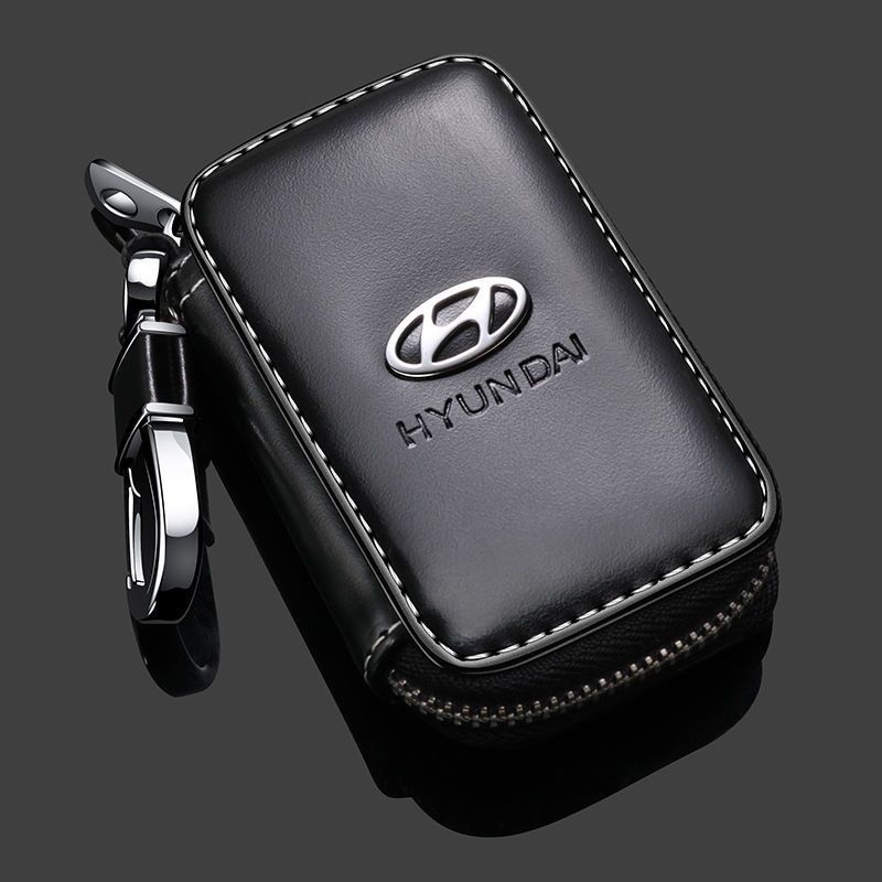 Hyundai Case Kunci Mobil Kulit Asli Car Smart Key Chain Keychain Holder Kait Logam Untuk i10 stargazer Kona Getz Aksen Elantra Tucson I30 Santafe Creta ix35 Aksesoris