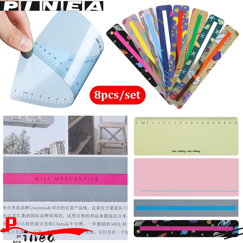 Nanas 8pcs /Set Bookmark Plastik Warna-Warni Efek Neon Cahaya Baru Ditandai Warna Alat Bantu Membaca PVC Tape Plastik Warna-Warni Strip Sorot