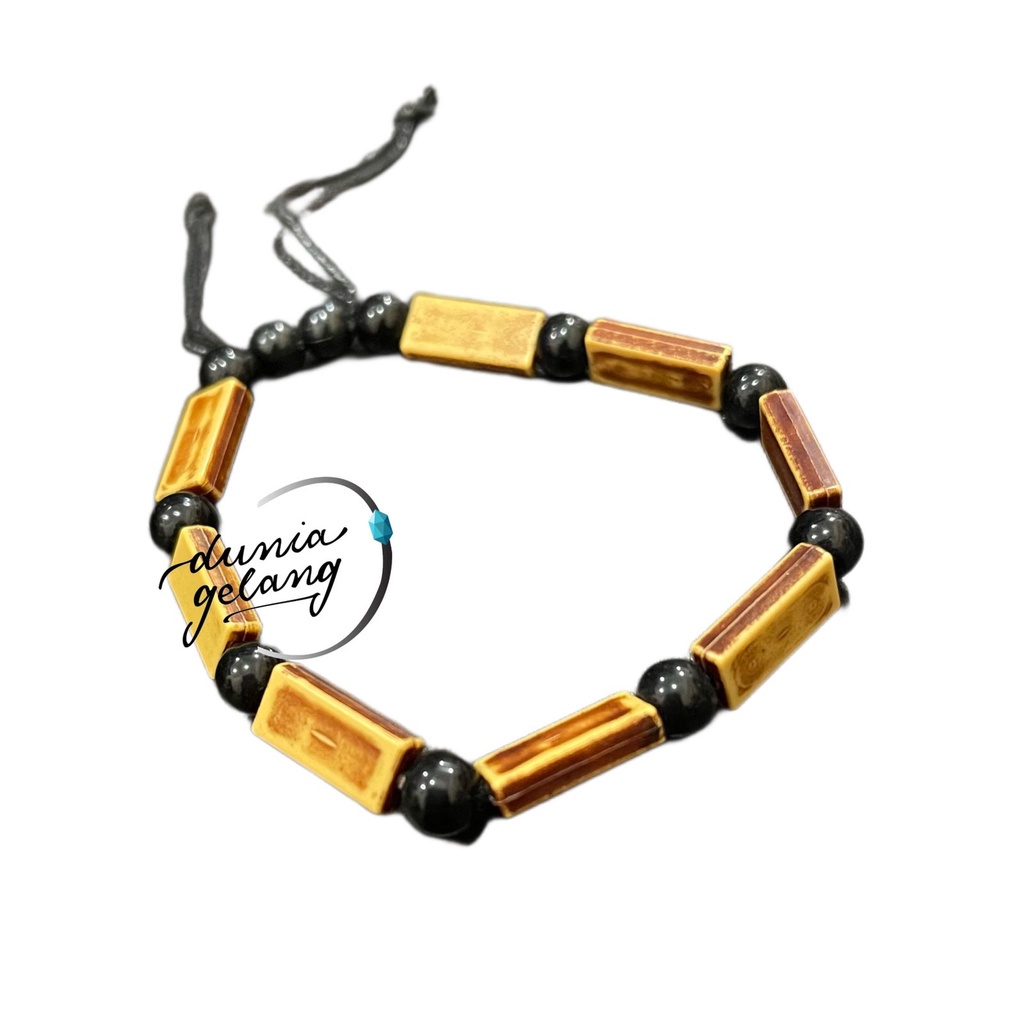 GELANG KAYU BINTIK WARNA TALI ADJUSTABLE DUNIA GELANG