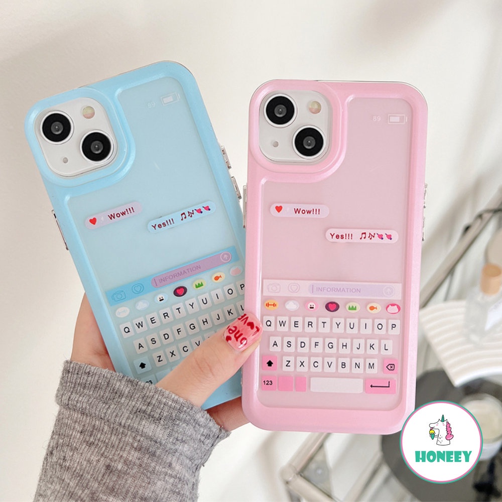 IPHONE Lovely Chat Keyboard Pink Biru Bening Casing Ponsel Untuk Iphone14 11 12 13 Pro Max XR X XS 7 8plus Shockproof Soft TPU Phone Cover