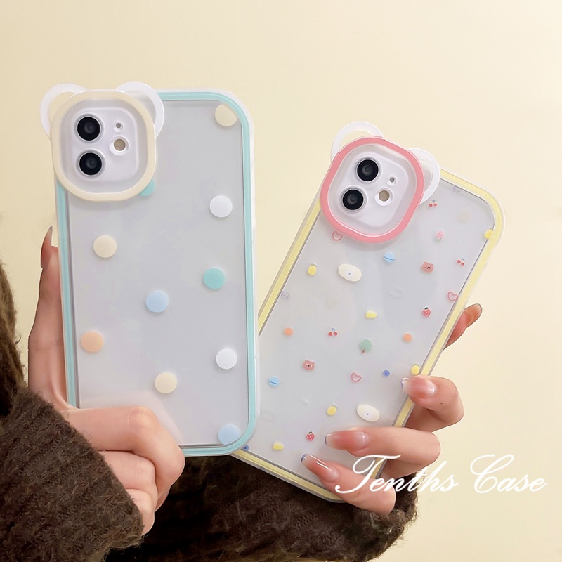 IPHONE Kompatibel Untuk Iphone14 13 12 11 Pro Max X XR Xs Max8 7 6 6s Plus Se2020Telinga Beruang Lucu Warna-Warni Dan Bintik Manis Lembut Bening Cover