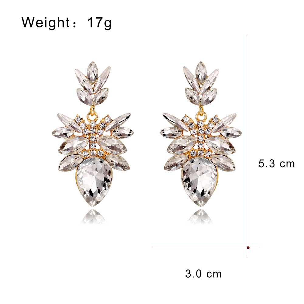 [FRA] Fashion Kristal Berlian Seri Daun Anting-Anting Temperamen Bunga Anting Eropa Dan Amerika Anting Mewah Ringan Wanita