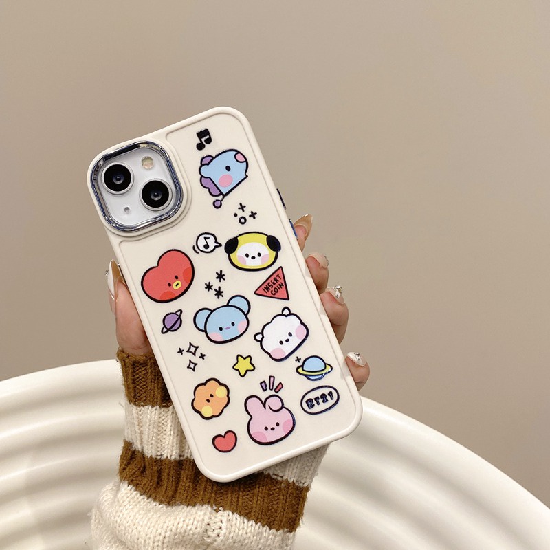 All New Metal Camera Skin Silicone Soft Case IPhone 11 12 13 14 Pro Max Women's Fashion Gift Cute Cartoon Phone Case Funny BT21