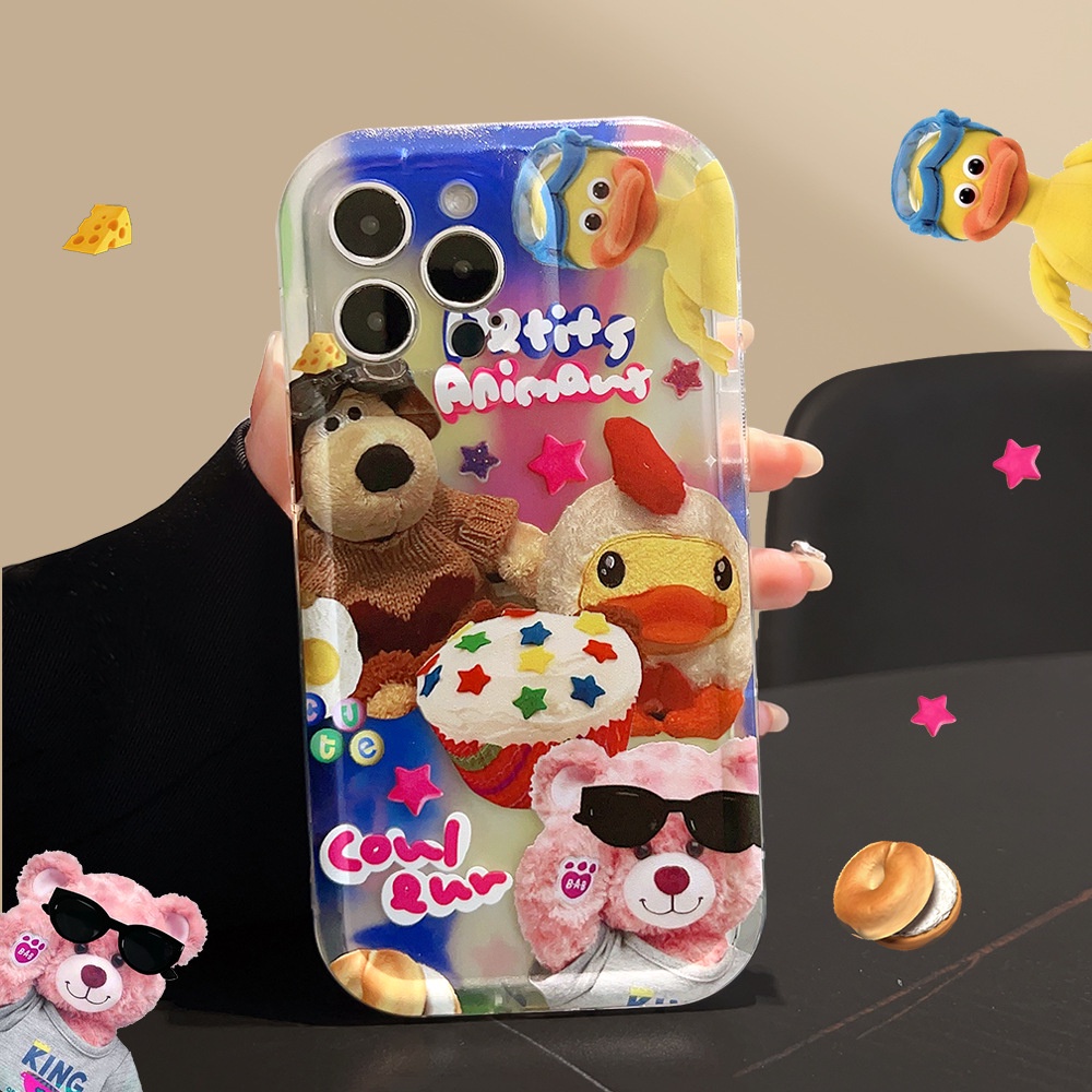 IPHONE Mainan Boneka Binatang Lucu Pelindung Lensa Kamera Ponsel Case Shockproof TPU Cover Untuk Iphone11 12 13 14 PLUS PRO MAX