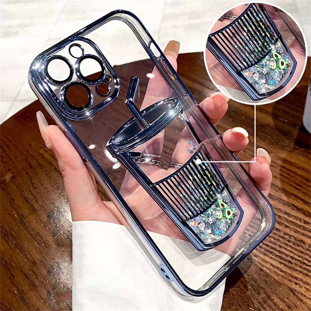 Fun Creative Liquid Cup Case iPhone 13 Pro Max Case iPhone 12 14 Pro Max14 Plus Dengan Kamera Perlindungan Lensa iPhone Case Shock Protection TPU Soft Case