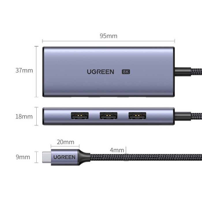 Ugreen 50629 Adapter USB Hub Type C 4 in 1 HDMI 8K USB3.0