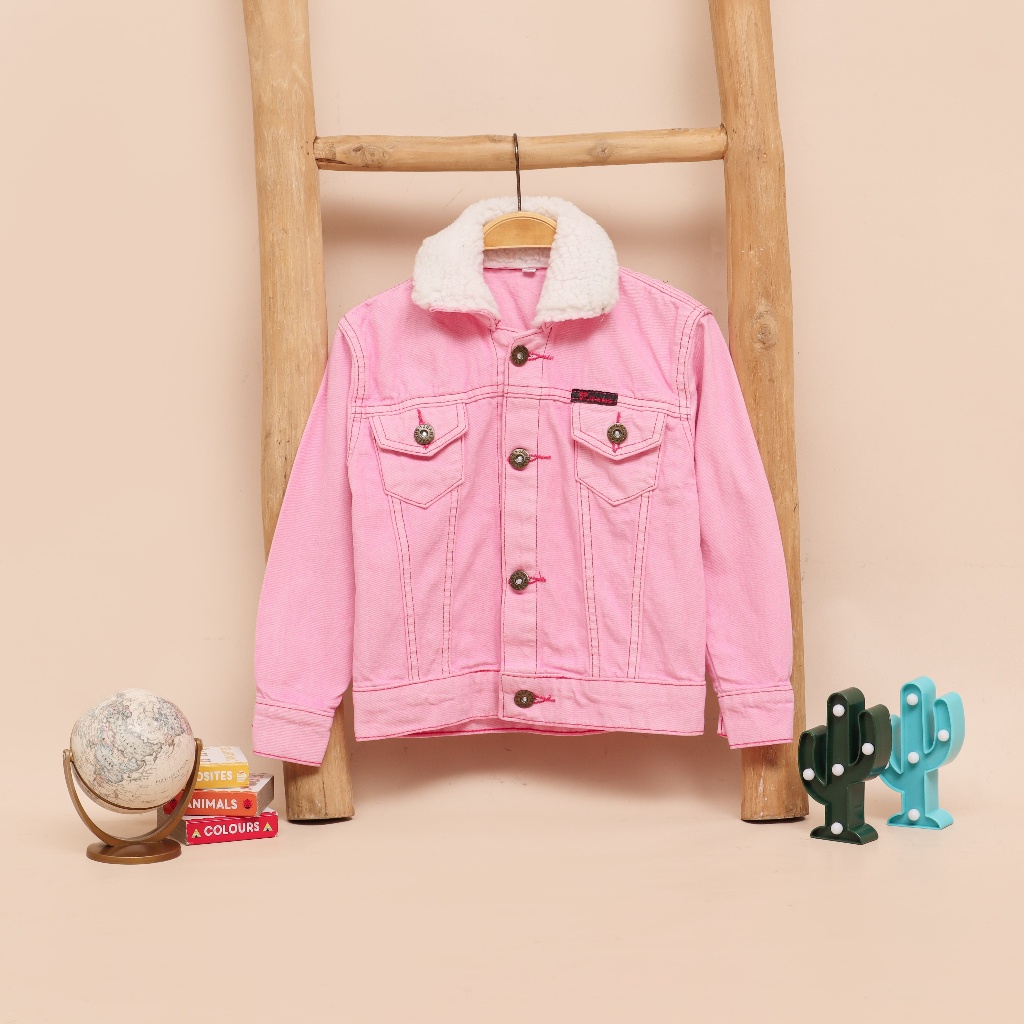 Carvakids Jaket Jeans Anak Laki laki perempuan jaket denim Sherpa bulu Realpict