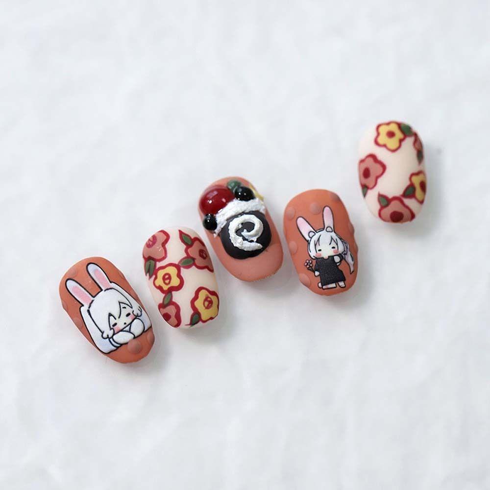 Mxbeauty Stiker Kuku Lucu Relief Love Hati Manicure Kelinci Kartun Dekorasi Kuku Untuk Wanita