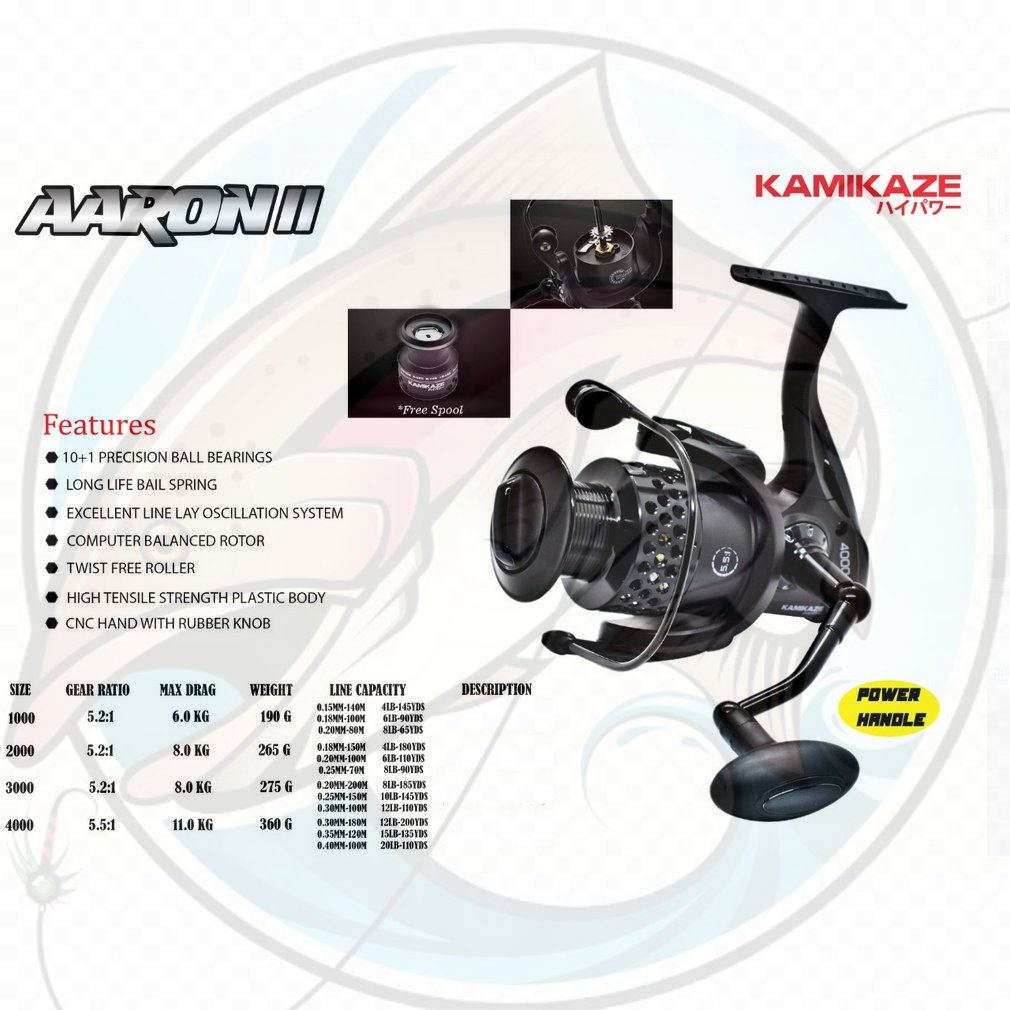 Reel Pancing Spinning KAMIKAZE AARON II Power Handle Double Spool