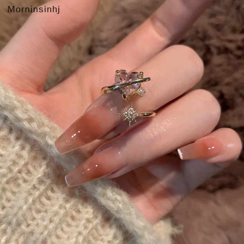 Mornin Fashion Hati Zirkon Vintage Cinta Cincin Ins Punk Gothic Terbuka Adjustable Jari Cincin Untuk Wanita Perempuan Pesta Trendi Perhiasan Hadiah id