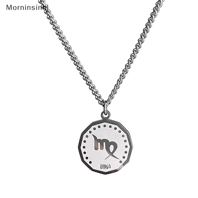 Mornin Constellation Kalung Perhiasan Stainless Steel Bulat Disc Liontin Kalung Hadiah Perhiasan Pesta Natal id