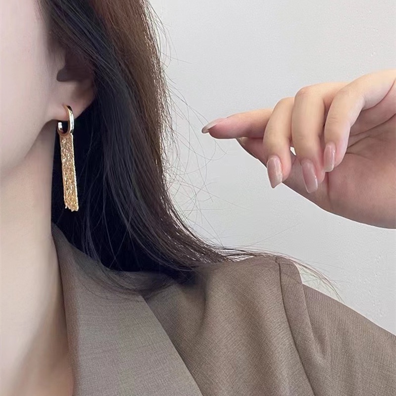 Aksesoris Harian Pesta Trendi/Temperamen Menjuntai Anting/Blingbling Panjang Jumbai Anting High-sense Shiny Drop Earring/Wanita Telinga Dekorasi Perhiasan