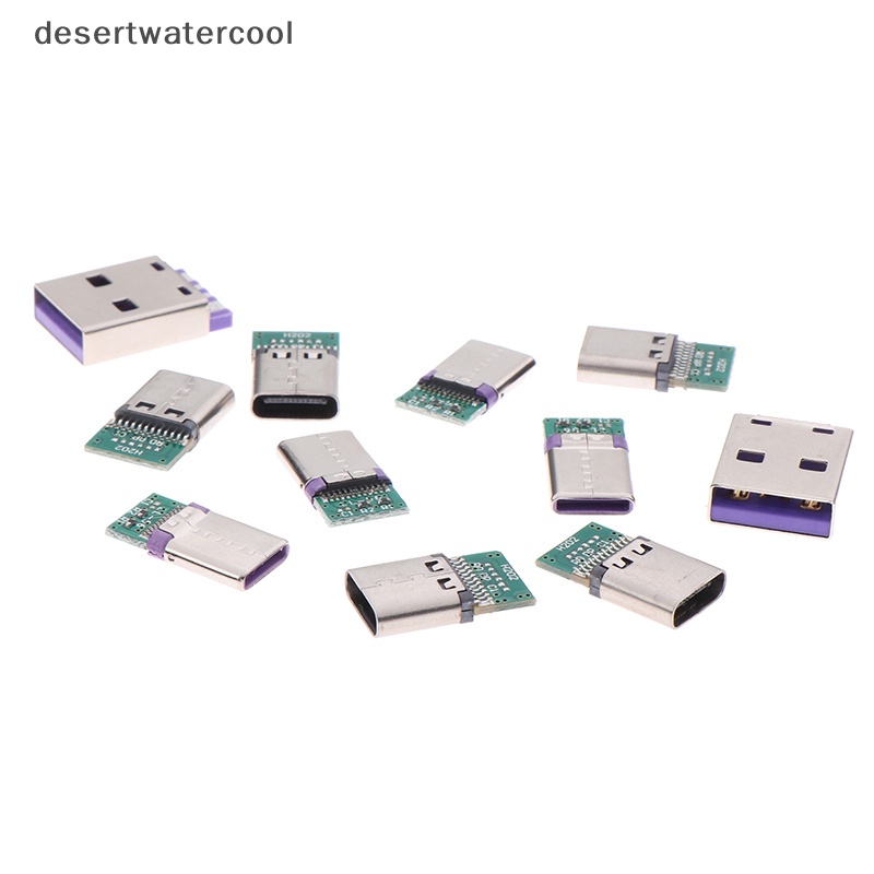 Deid 12/24pin Female/Male Wadah Adapter Ke Solder Kawat Dan Kabel Penyangga Papan PCB 5PCS Konektor USB 3.1 Type C Martijn