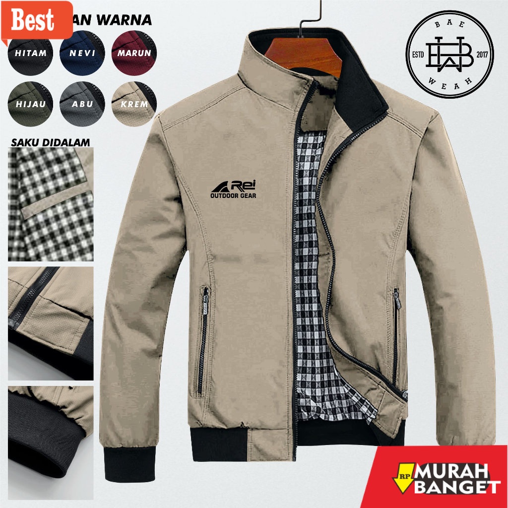 Jaket parasut pria terbaru- Jaket Bomber Kasual Premium Parasut semi anti air PRIA WANITA REI OUTDOO
