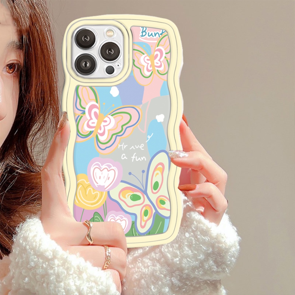 IPHONE Fashion Case Kompatibel Untuk Iphone14 7 8 6 6s Plus 11 12 13 Pro Max X 7Plus XR XS Max SE 2020rendamlombang Tepi Ins Art Pola Fantastis Clorful Kupu-Kupu Soft Cover RIXUAN