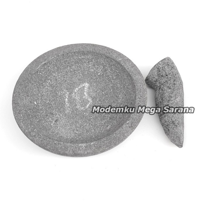 Cobek Batu Asli Original + Ulekan Munthu Muntu Muntilan Merapi - 18 cm