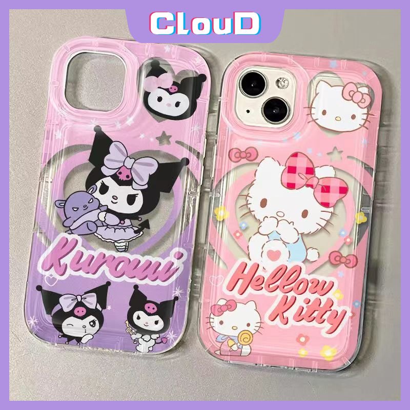 IPHONE Casing Ponsel Kompatibel Untuk Iphone12 14 13 11 Pro MAX 6 6S 7 8 Plus X XS MAX 11 XR 7Plus Kartun Cinta Hati Indah Hello Kitty Fashion Kartun Kuromi Shockproof Airbag Soft Cover