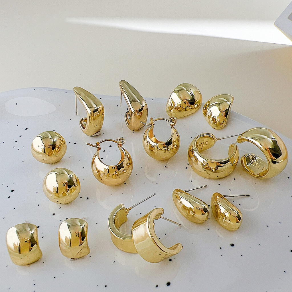 Ay(cn) Retro C-shaped Anting Setengah Lingkaran Anting Tusuk Emas Perak Untuk Aksesoris Perhiasan Wanita