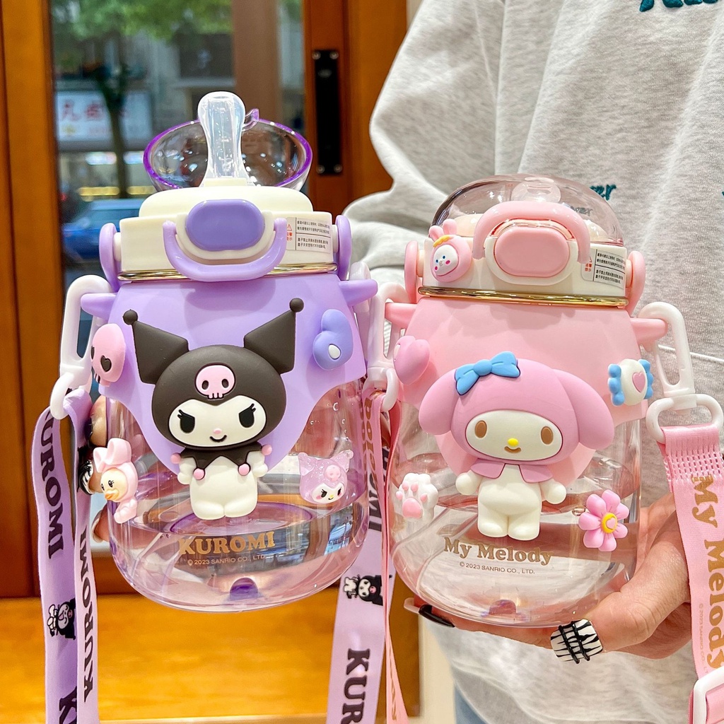 Sanrio Kuromi Cangkir Air Anak Perempuan Cantik Tinggi Lucu Straw Cup Botol Air Khusus Pergi Sekolah