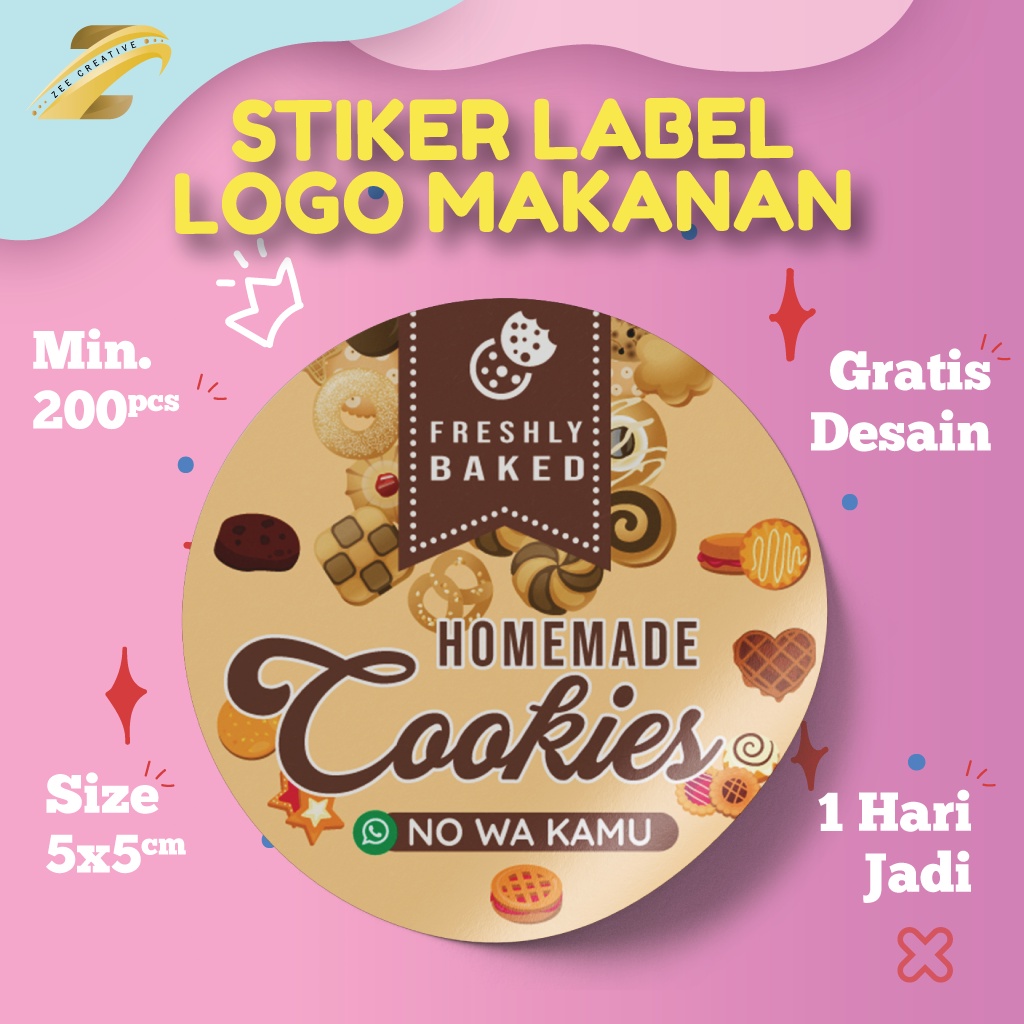 

5CM Stiker Makanan Label Kemasan Produk Logo Lable Brand Desain Custom Chromo Vynil Transparan