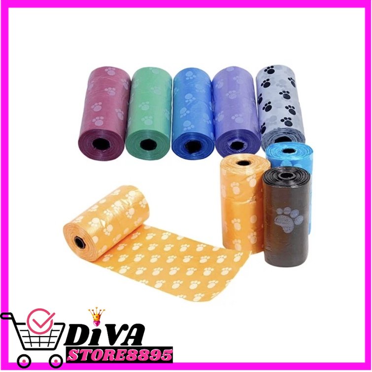 Poop bag Kantong plastik sampah Refil pet kucing anjing tempat kotoran organik hewan 1 roll 15pcs DIVA STORE