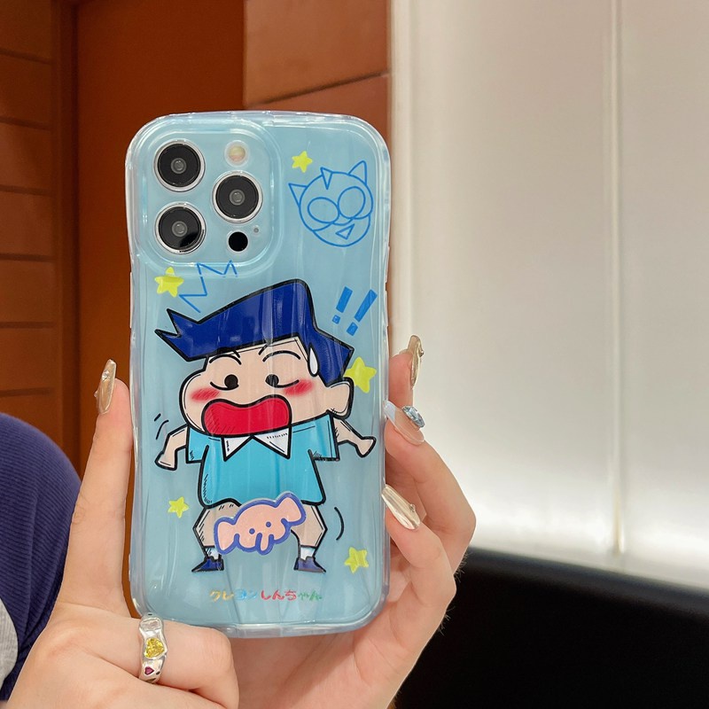 【Rotatable Toy】 Couple Crystal Wave So Cute Funny Crayon Shin-chan Airbag Soft Case for IPhone X XR XS Max 11 12 13 14 Pro Max 14 Plus Women Girl Lovely Elephant Cartoon