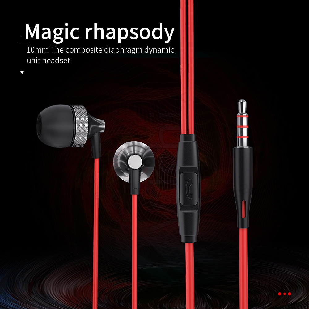 Metal 3.5MM Sleep Earphone In Ear HiFi Suara Bass Subwoofer Headset Kabel Kontrol Volume Earbud Bass Stereo Dengan Mikrofon