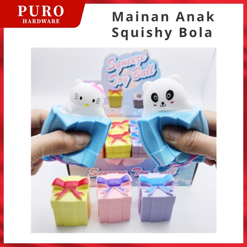 Mainan Anak Squishy Joy Ball / Mainan Remas Squeshy Bentuk Kado Hello Kitty