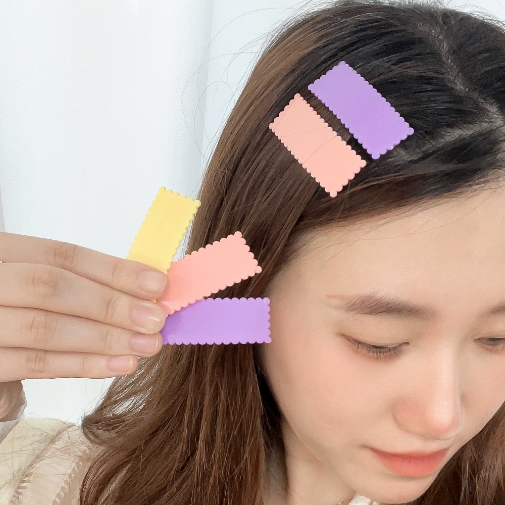 4pcs Aksesoris Rambut Populer Ada Jejak Klip Wanita Square Ripple BB Jepit INS Gaya Sederhana Anak-Anak Perempuan Hiasan Kepala Poni Samping Klip DIY Jepit Rambut Hair Clip Macaron Color