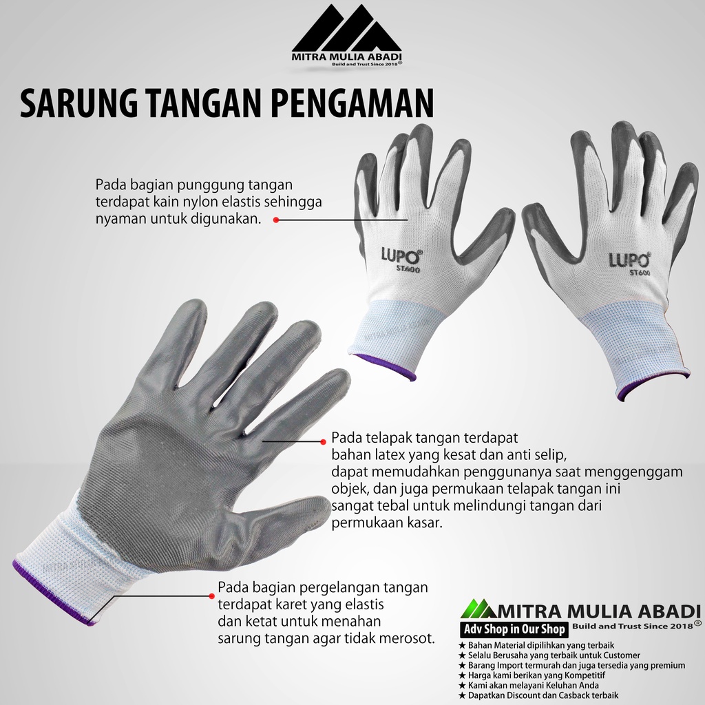 Sarung Tangan Karet LATEX / PALMFIT / NYLON Polyrethane Gloves  LUPO