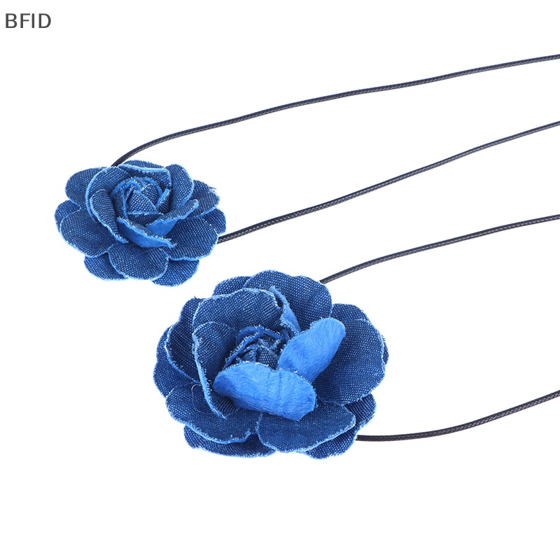 [BFID] 1pc Vintage Blue Jean Multi Layers Flower Chokers Necklaces Untuk Wanita Femme Cloth Chunky Necklace Perhiasan Kasual Pernikahan [ID]