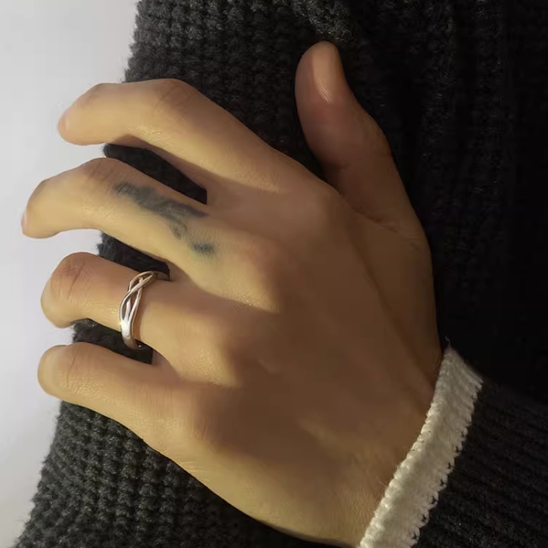 Papaozhu Minimalis Perak Persilangan Garis Geometris Cincin Untuk Wanita Pria Sederhana Fashion Cincin Jari Perhiasan Aksesoris
