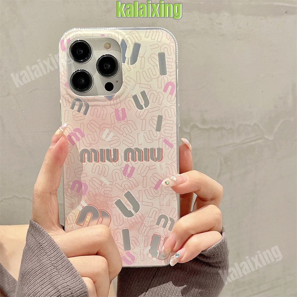 Casing Ponsel Logo Miu Miu Prada Untuk IPhone 14 Pro Max 13 Pro 12 Pro Max 11 Pro Max Glitter Powder Sol Keras Dan Lembut Tepi Penutup Belakang