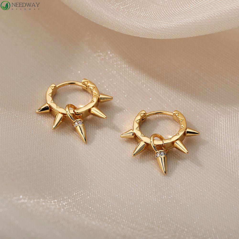 Needway Stud Earrings Keren Hadiah Gadis Sederhana Gaya Hip Hop Rivet Spike Earrings Menjuntai Earrings