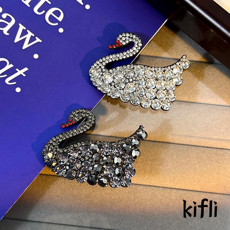 [KD]Exquisite Aksesori Rambut Poni Klip Temperamen Elegan Berlian Imitasi Swan Hair Clip