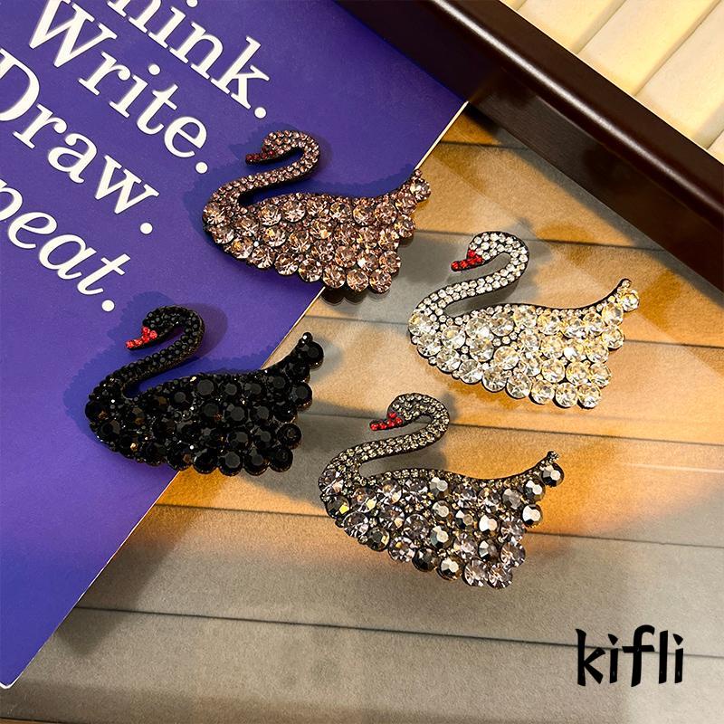 [KD]Exquisite Aksesori Rambut Poni Klip Temperamen Elegan Berlian Imitasi Swan Hair Clip