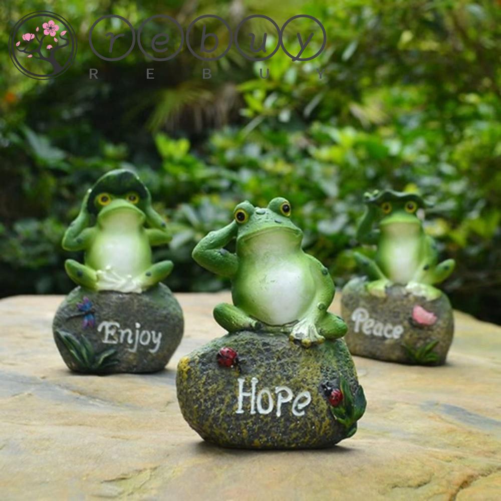 Rebuy Patung Kodok 3pcs /Set Halaman Kecil Bonsai Kolam Outdoor Duduk Di Ornamen Taman Peri Batu