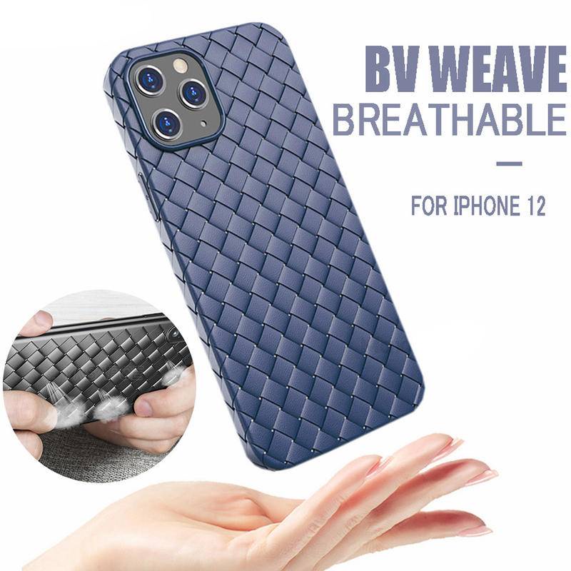 IPHONE Pola Menenun Casing Ponsel Silikon Lembut Untuk Iphone12 11 Pro Max Grid Bernapas Shockproof Back Cover Untuk Iphone12 11 series