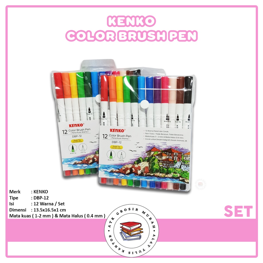 KENKO - Color Brush Pen Dual Tip 12 Color DBP-12 - Set