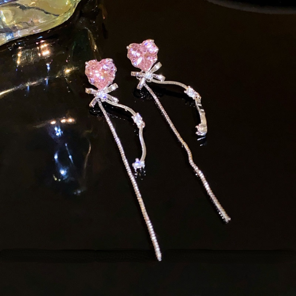 Deartiara Anting Rumbai Hati Zirkon Merah Muda2023 Rasa Desain Niche Baru Mode Canggih Anting Serbaguna Earrings