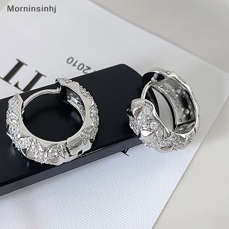 Mornin 1pasang Anting Hoop Tidak Teratur Anting Zirkon Berkilau Perhiasan Sederhana Ringan Untuk Wanita Fashion Earring id