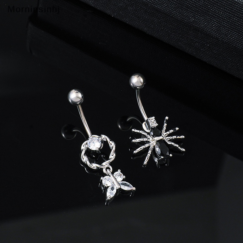 Mornin Kupu-Kupu Spider Salib Shiny Zircon Pendant Stainless Steel Belly Button Cincin Indah Pusar Tubuh Fashion Perhiasan id