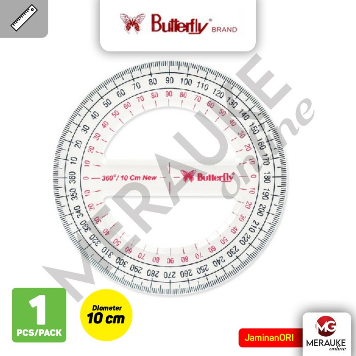 

Busur Derajat / Mistar Lingkaran BUTTERFLY 360/10 cm 2 Lubang